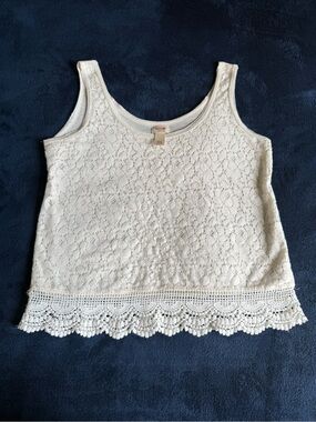Mossimo Supply Co. Cream Lace Tank with Crochet Detail